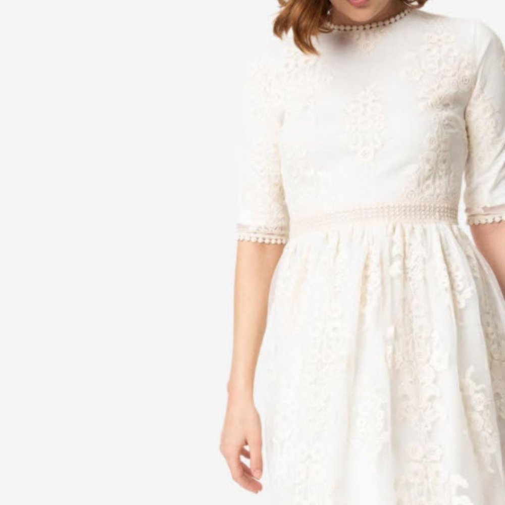 NWT Unique Vintage Ivory Lace Midi wedding Dress